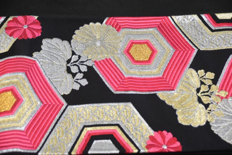 Japanese Red, Black Gold and Silver Obi Sash Width:4000mm - Image 7