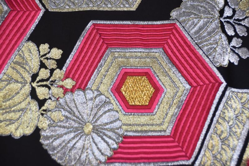 Japanese Red, Black Gold and Silver Obi Sash Width:4000mm - Image 6