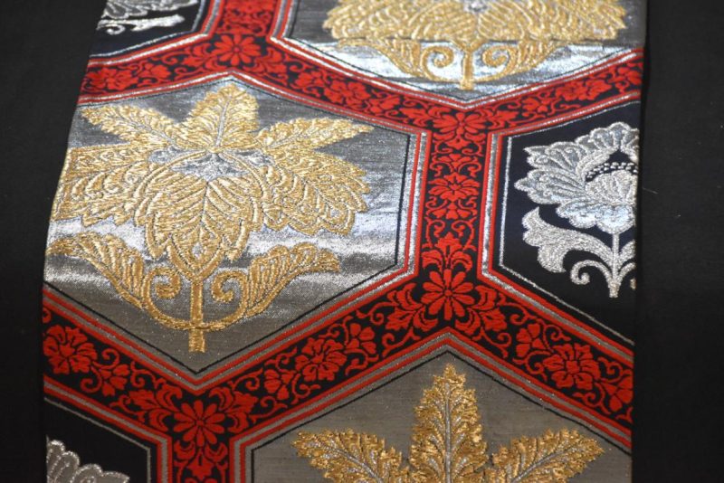 Japanese Red, Black Gold and Silver Obi Sash Width:4000mm - Image 2