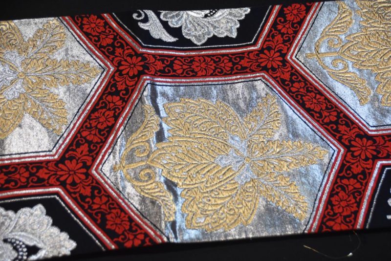 Japanese Red, Black Gold and Silver Obi Sash Width:4000mm - Image 6