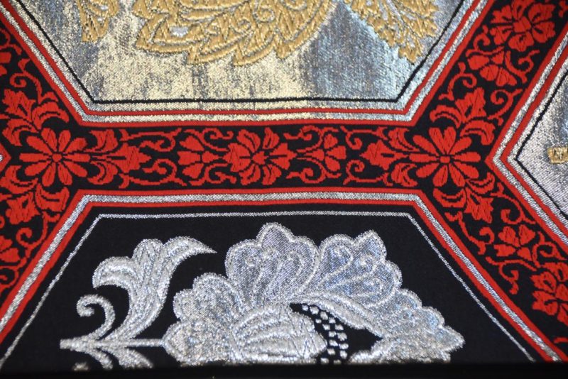 Japanese Red, Black Gold and Silver Obi Sash Width:4000mm - Image 5