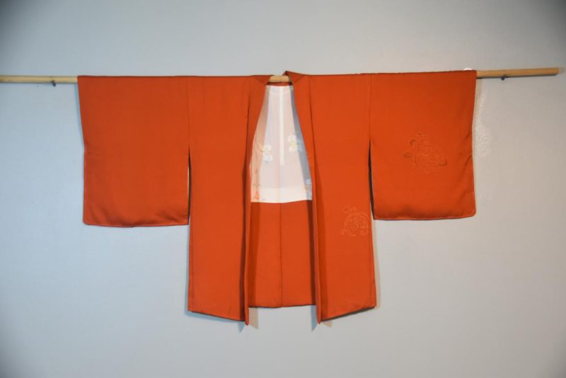 Vintage Deep Orange Silk Haori Jacket - Image 4