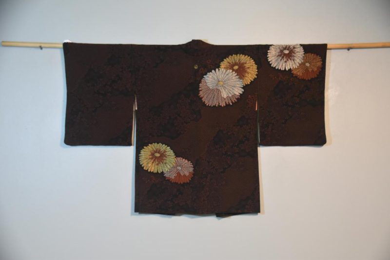 Vintage Black Silk Haori Jacket with Lacquered Threads