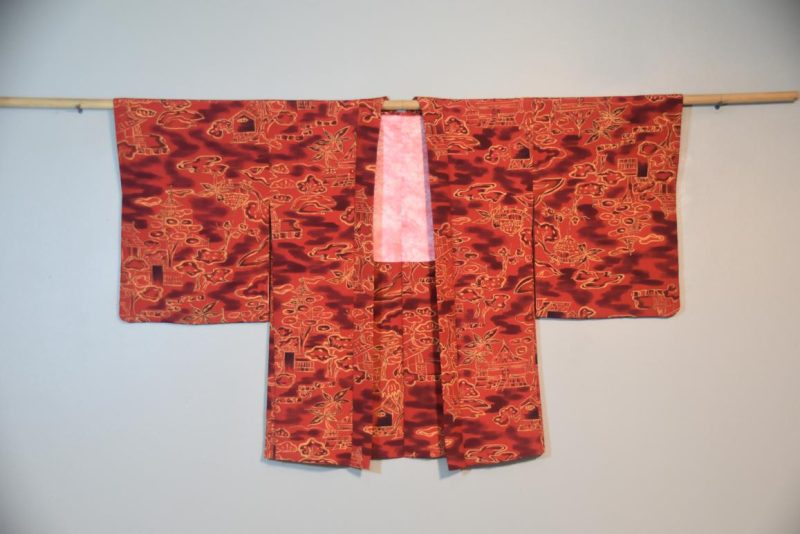 Vintage Deep Orange Silk Haori Jacket - Image 4