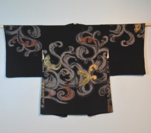 Vintage Black Silk Haori Jacket with Lacquered Threads