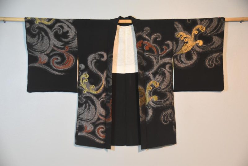 Vintage Black Silk Haori Jacket with Lacquered Threads - Image 3