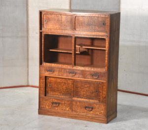 Vintage Burled Mulberry Chadansu Tea Utensil Chest Width:740mm