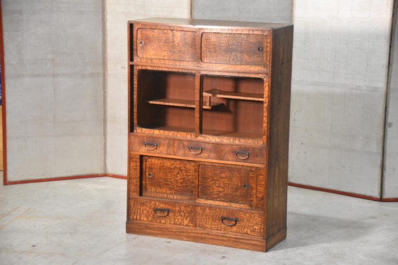 Vintage Burled Mulberry Chadansu Tea Utensil Chest Width:740mm