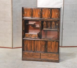 Vintage Persimmon Veneer Chadansu Tea Utensil Chest Width:720mm