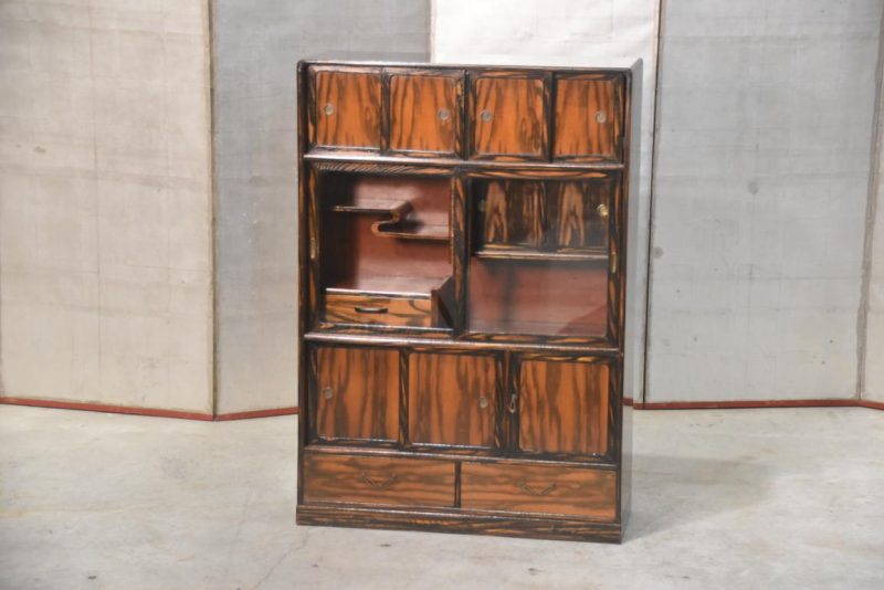 Vintage Persimmon Veneer Chadansu Tea Utensil Chest Width:720mm