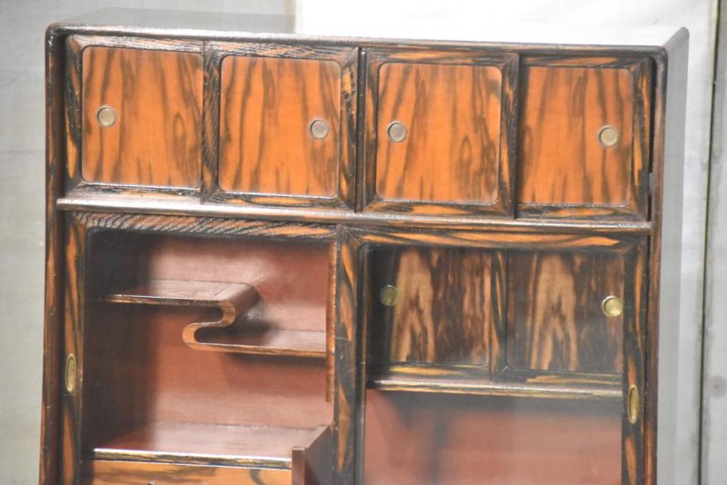 Vintage Persimmon Veneer Chadansu Tea Utensil Chest Width:720mm - Image 14