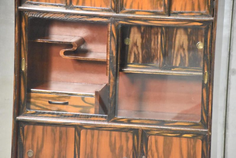 Vintage Persimmon Veneer Chadansu Tea Utensil Chest Width:720mm - Image 13