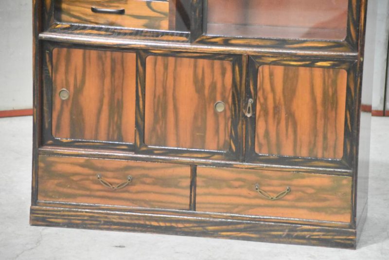 Vintage Persimmon Veneer Chadansu Tea Utensil Chest Width:720mm - Image 12