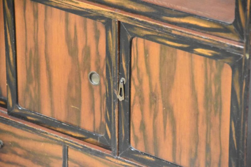 Vintage Persimmon Veneer Chadansu Tea Utensil Chest Width:720mm - Image 10