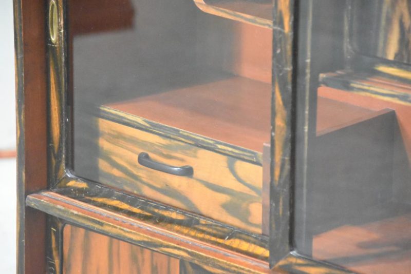Vintage Persimmon Veneer Chadansu Tea Utensil Chest Width:720mm - Image 9