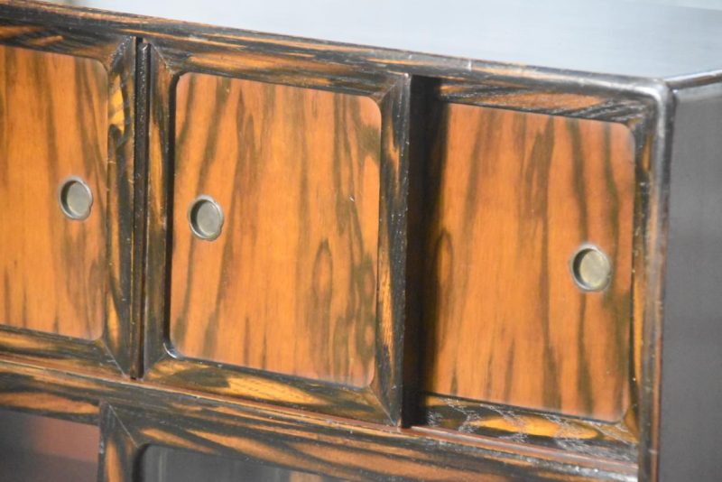Vintage Persimmon Veneer Chadansu Tea Utensil Chest Width:720mm - Image 8
