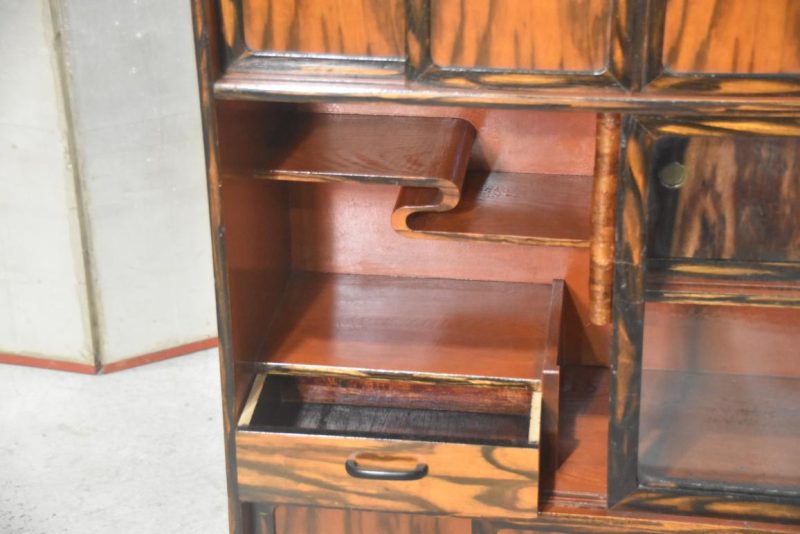 Vintage Persimmon Veneer Chadansu Tea Utensil Chest Width:720mm - Image 5