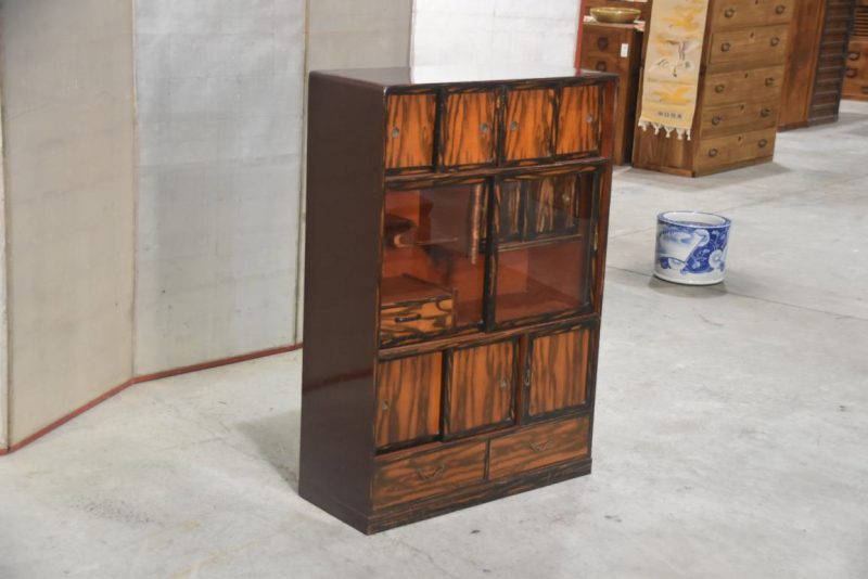Vintage Persimmon Veneer Chadansu Tea Utensil Chest Width:720mm - Image 2