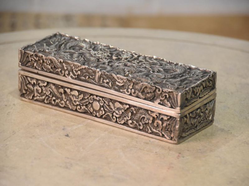 Chinese Silvered Dragon Bronze Box Width:200mm - Image 11