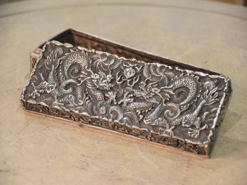 Chinese Silvered Dragon Bronze Box Width:200mm - Image 10