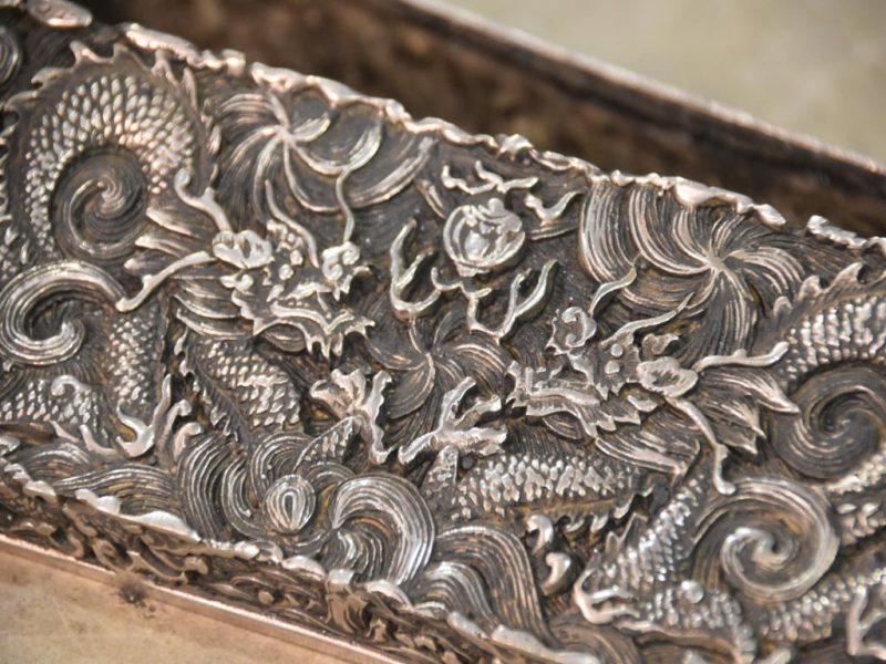 Chinese Silvered Dragon Bronze Box Width:200mm - Image 9