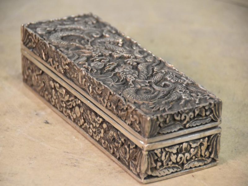 Chinese Silvered Dragon Bronze Box Width:200mm - Image 5