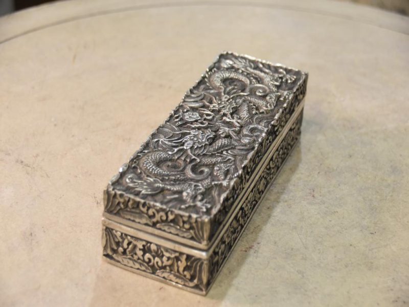 Chinese Silvered Dragon Bronze Box Width:200mm - Image 4