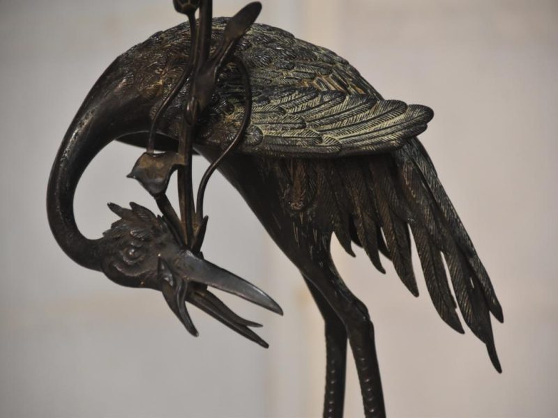 Vintage Japanese Crane and Turtle Shrine Candle Stand - Image 2
