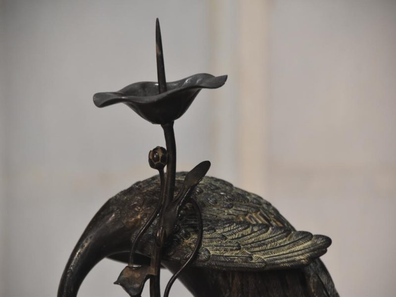 Vintage Japanese Crane and Turtle Shrine Candle Stand - Image 12