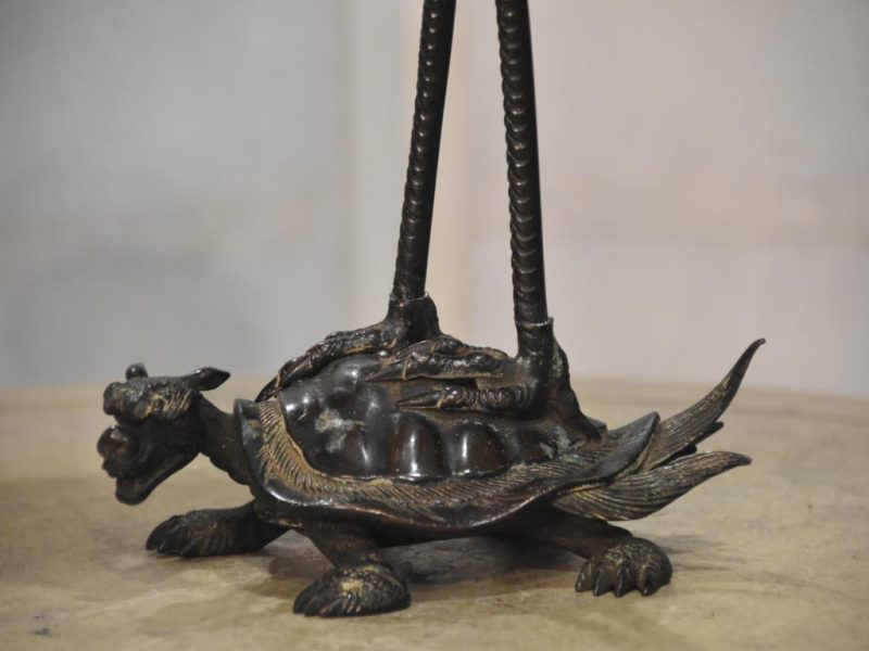 Vintage Japanese Crane and Turtle Shrine Candle Stand - Image 3