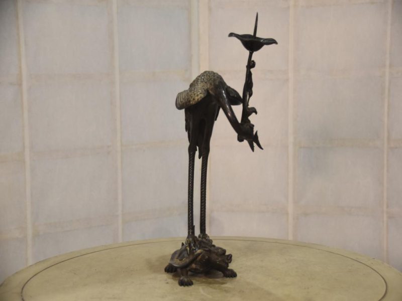 Vintage Japanese Crane and Turtle Shrine Candle Stand - Image 14