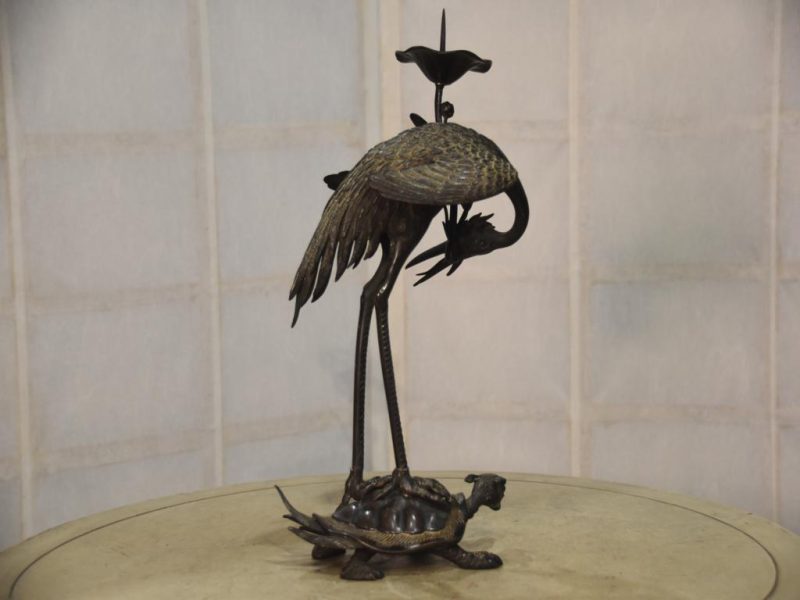 Vintage Japanese Crane and Turtle Shrine Candle Stand - Image 11