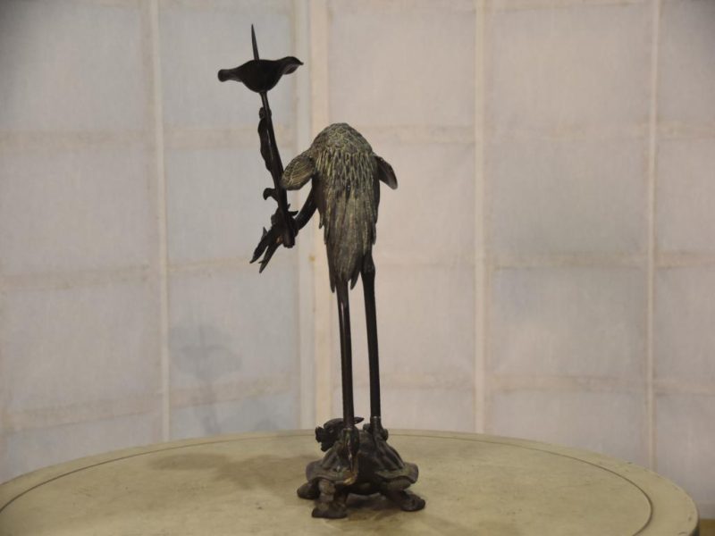 Vintage Japanese Crane and Turtle Shrine Candle Stand - Image 5