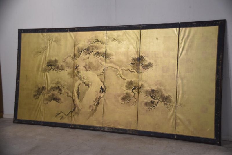 Japanese 6 Panel Pine Ink Brush on Gold Width:3600mm - Image 7