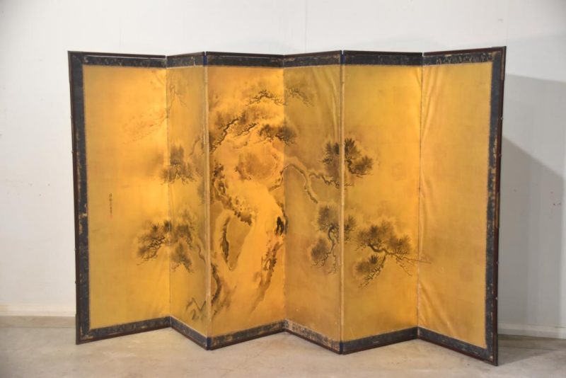 Japanese 6 Panel Pine Ink Brush on Gold Width:3600mm - Image 5