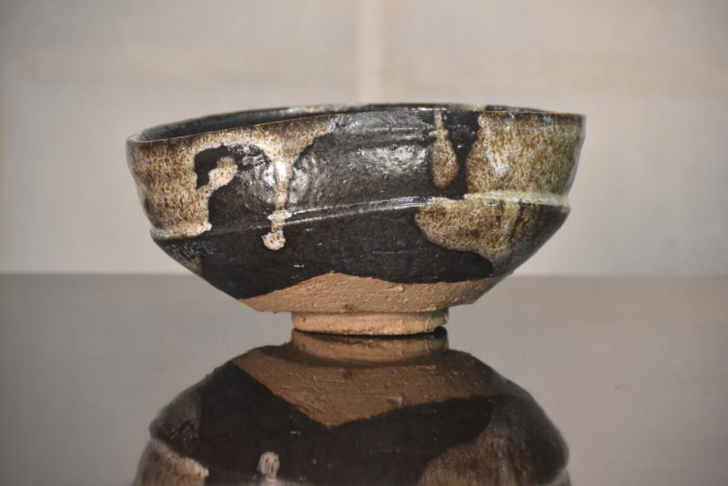 Japanese Black Oribe Pottery Chawan Tea Bowl Width:175mm
