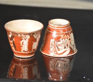 Pair of Kutani Sencha Cups decorated with Monks Width:58mm