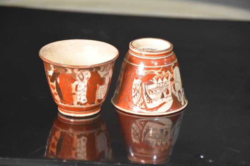 Pair of Kutani Sencha Cups decorated with Monks Width:58mm