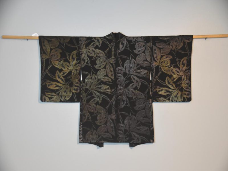 Vintage Black Silk Haori Jacket with Lacquered Threads