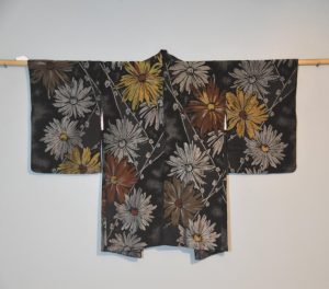 Vintage Black Silk Haori Jacket with Lacquered Threads