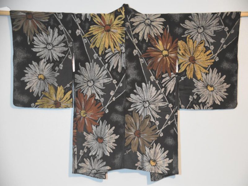Vintage Black Silk Haori Jacket with Lacquered Threads - Image 3