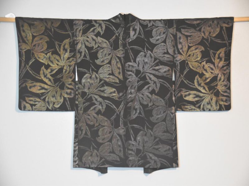 Vintage Black Silk Haori Jacket with Lacquered Threads - Image 2