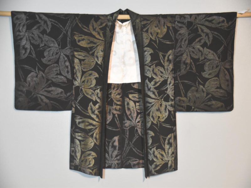 Vintage Black Silk Haori Jacket with Lacquered Threads - Image 3