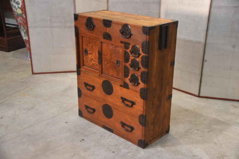 Antique Japanese Elm Merchant Chest Choba Dansu Width:825mm - Image 8
