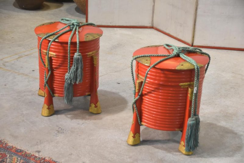 A Rare Pair of Japanese Red Lacquered Hokkai with Gilded Copper Hardware Height:510mm - Image 3