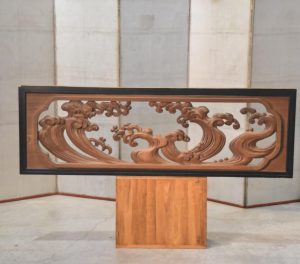 Japanese Wave Rama Carved Wooden Transom Width:1755mm
