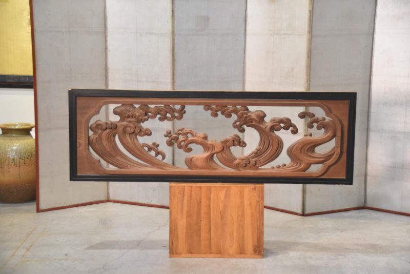 Japanese Wave Rama Carved Wooden Transom Width:1755mm