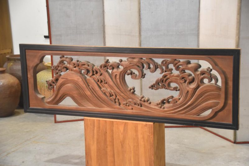 Japanese Wave Rama Carved Wooden Transom Width:1755mm - Image 4