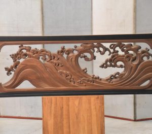 Japanese Wave Rama Carved Wooden Transom Width:1755mm