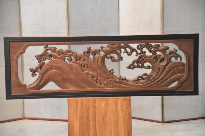 Japanese Wave Rama Carved Wooden Transom Width:1755mm